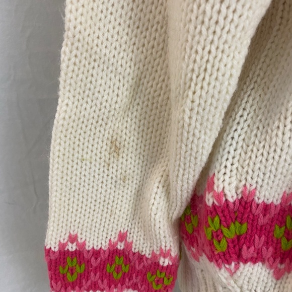 Vintage Cream cardigan sweater with bright pink and green pattern. Size Small. - Picture 7 of 13